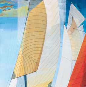 Painting, Virement de bord - Paysage marin et voiliers, Anne-Marie Bernardi