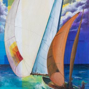 Gemälde, Où le vent te pousse - Paysage marin et voiliers, Anne-Marie Bernardi