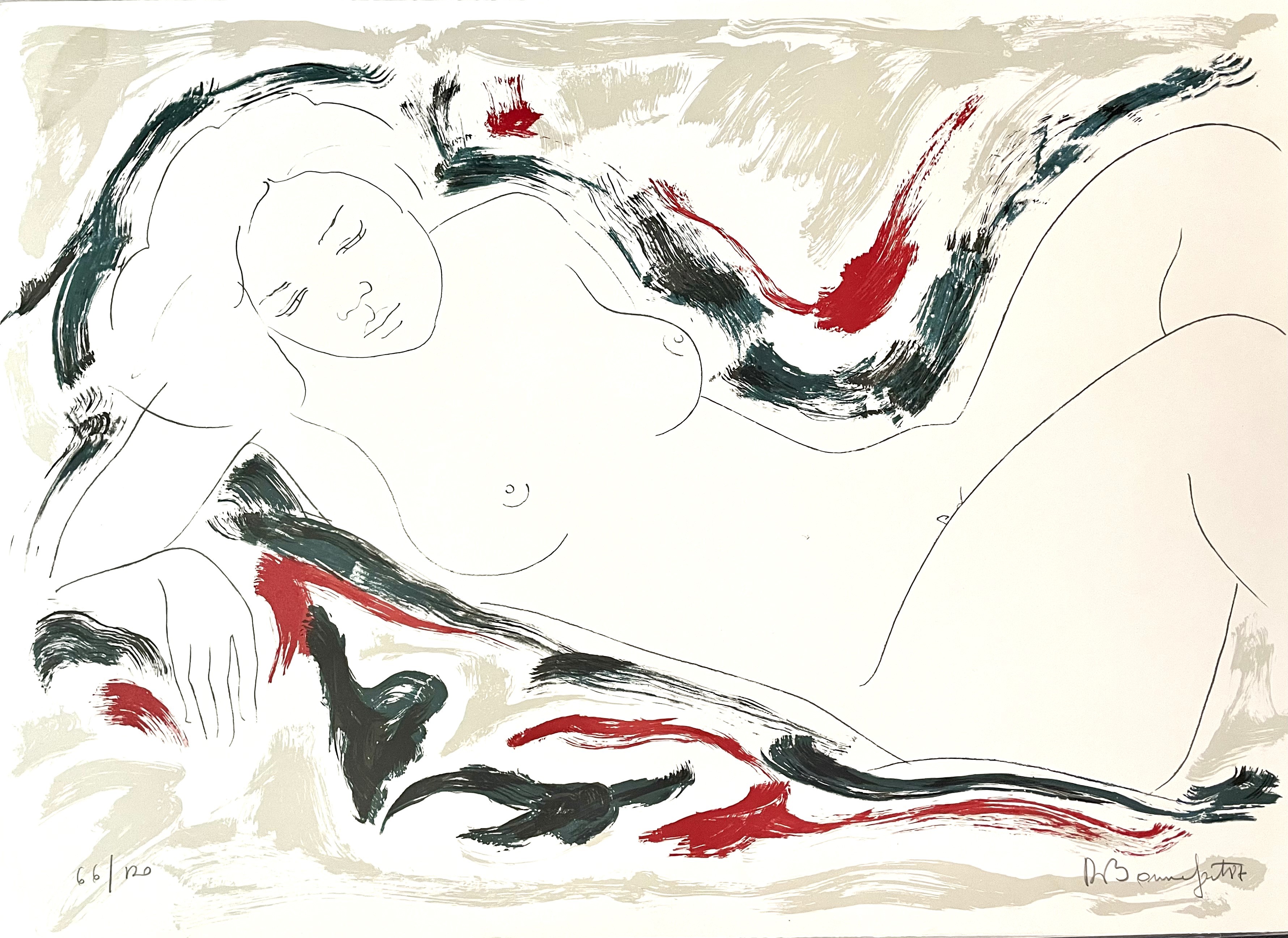Alain Bonnefoit, Nu allongé sur fond noir et rouge Alain Bonnefoit, Nu allongé sur fond noir et rouge