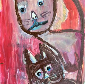 Pintura, Katzenmama mit Baby - Cat mom with baby (31), Petra Rattay