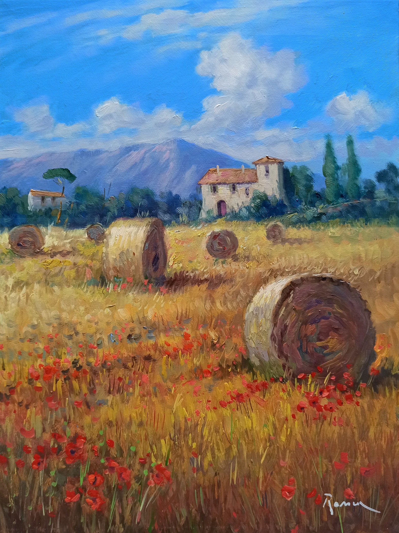 Domenico Ronca, Summer countryside - Tuscany landscape painting Domenico Ronca, Summer countryside - Tuscany landscape painting