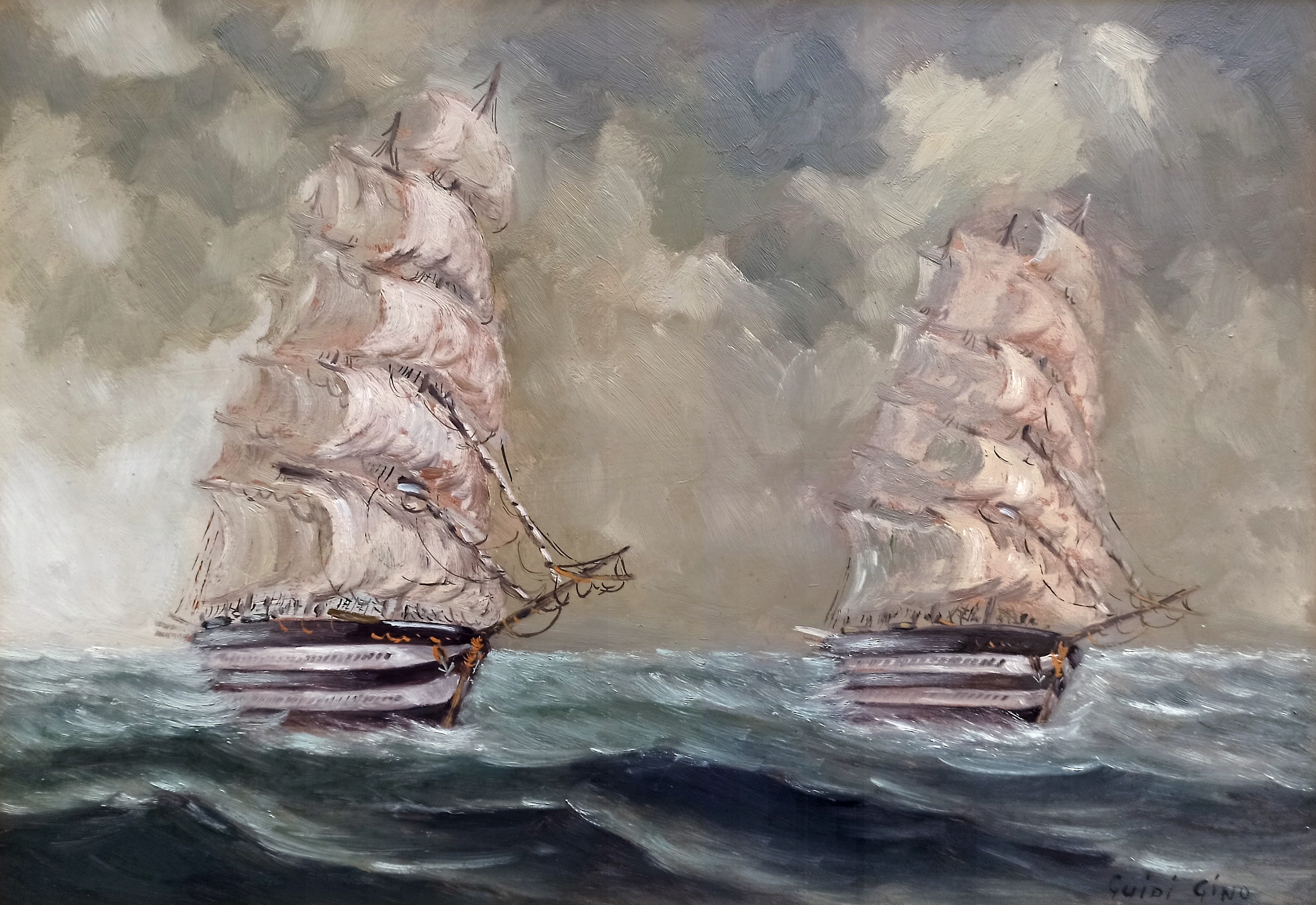 Gino Guidi, Sailing ships - Italian old painting Gino Guidi, Sailing ships - Italian old painting