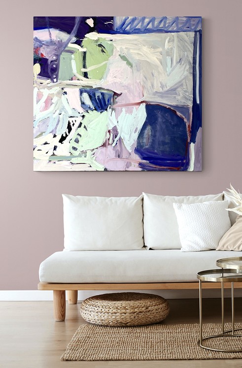 Contemporary Abstract Oil and Oil Sticks on Canvas Painting Listening to  Beethoven While Ironing by Petra Schott