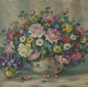 Gemälde, Still life of flowers in cases, Giuseppe Salvini