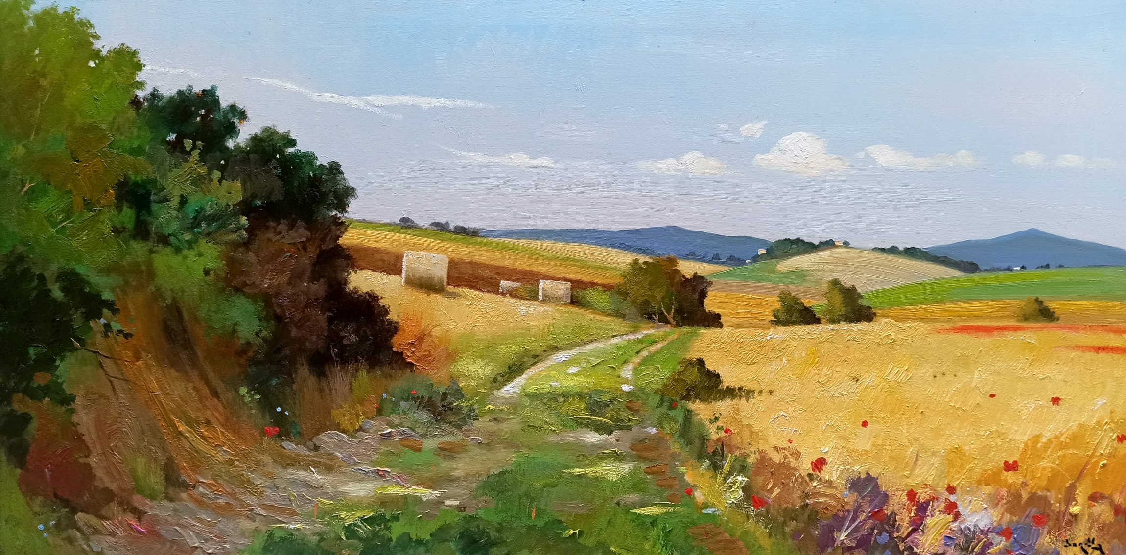 Andrea Borella, Countryside in July - Tuscany painting landscape Andrea Borella, Countryside in July - Tuscany painting landscape