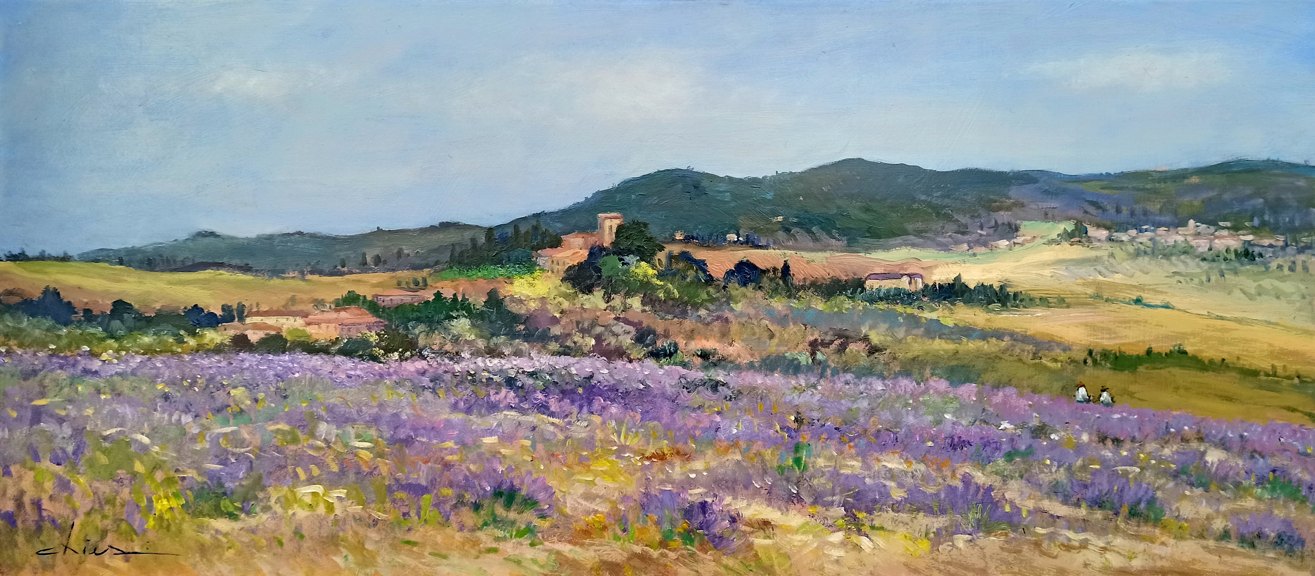 Biagio Chiesi, Landscape with lavender - Tuscany painting countryside Biagio Chiesi, Landscape with lavender - Tuscany painting countryside