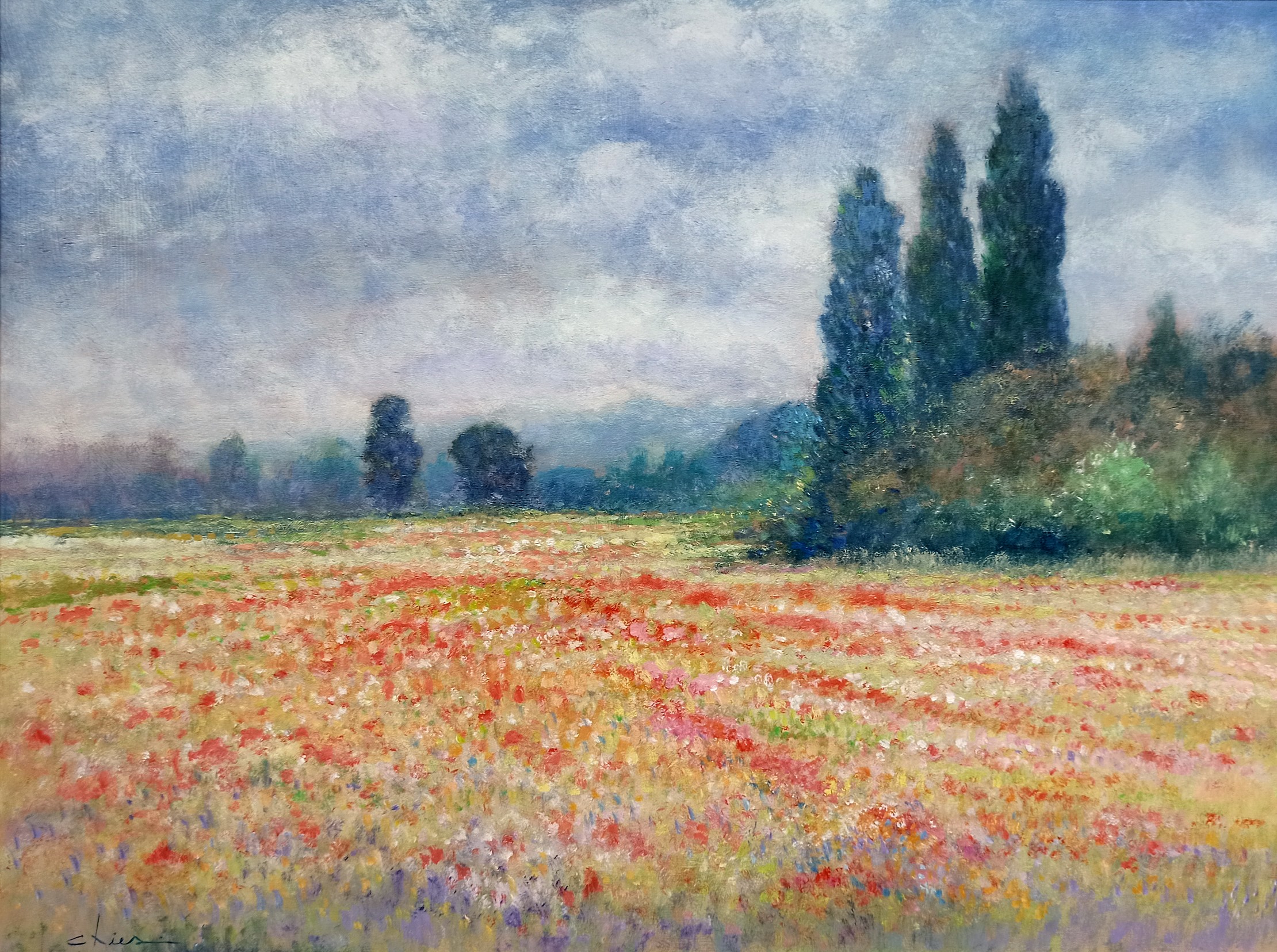 Biagio Chiesi, Landscape with wildflowers - Tuscany painting landscape Biagio Chiesi, Landscape with wildflowers - Tuscany painting landscape