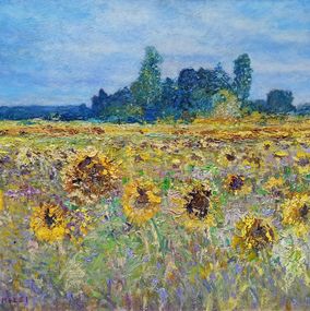 Gemälde, Impressionist sunflowers - Tuscany painting landscape, Biagio Chiesi