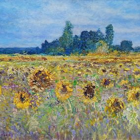 Painting, Impressionist sunflowers - Tuscany painting landscape, Biagio Chiesi