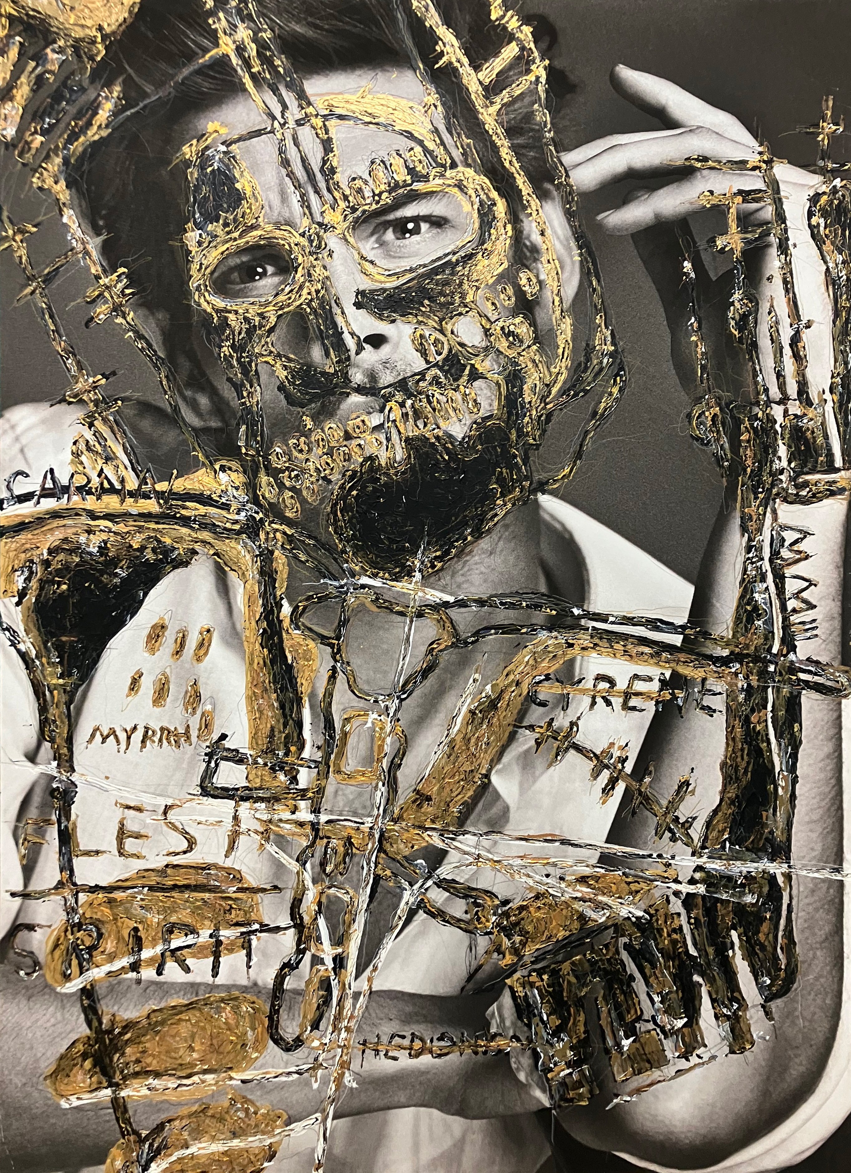 Hunter & Gatti, Jon Kortajarena, Portrait on canvas Intervened by the artists Hunter & Gatti, Jon Kortajarena, Portrait on canvas Intervened by the artists