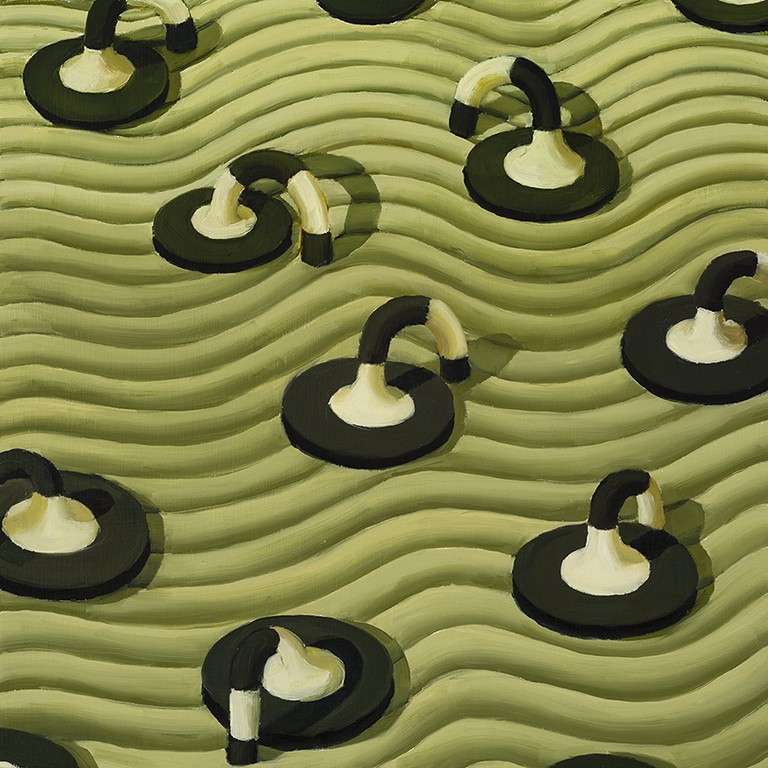 Judith Berry, Black and white discs on green Judith Berry, Black and white discs on green