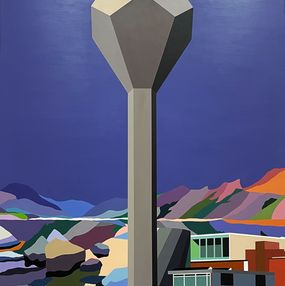 Painting, Brutalist Water Tower & Abstractscape, Marion Sagon