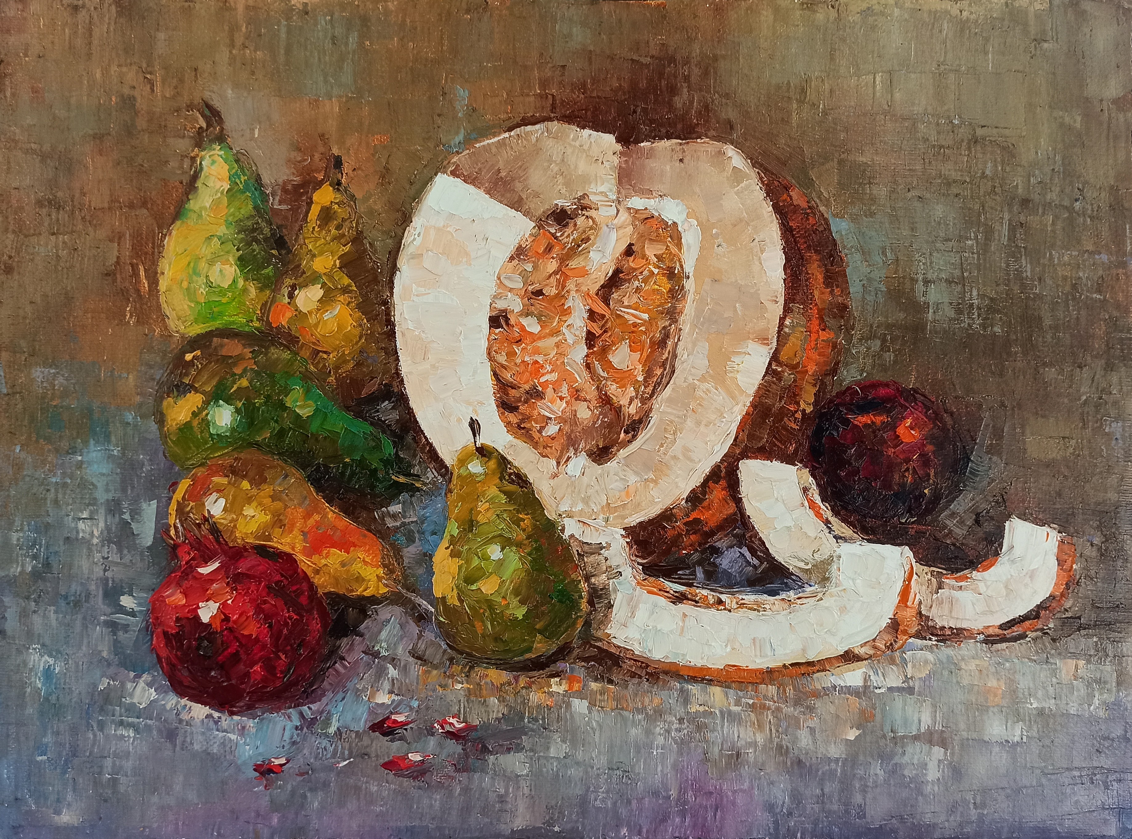 Narek Qochunc, Still life with melon and pears Narek Qochunc, Still life with melon and pears