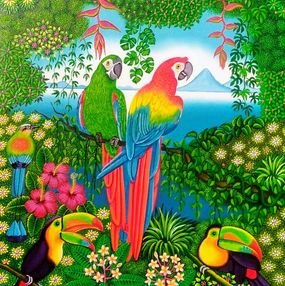 Pintura, Aras et toucans majestueux, Luis Alvarado