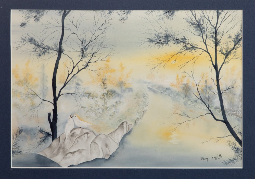 Fanny Laffitte, Tendresse - Paysage et couple d'oiseaux Fanny Laffitte, Tendresse - Paysage et couple d'oiseaux