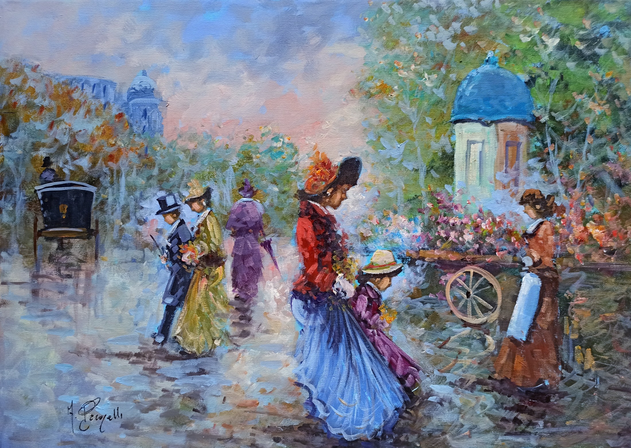 Antonio Pecorelli, Parisian life - France Belle Epoque painting Antonio Pecorelli, Parisian life - France Belle Epoque painting