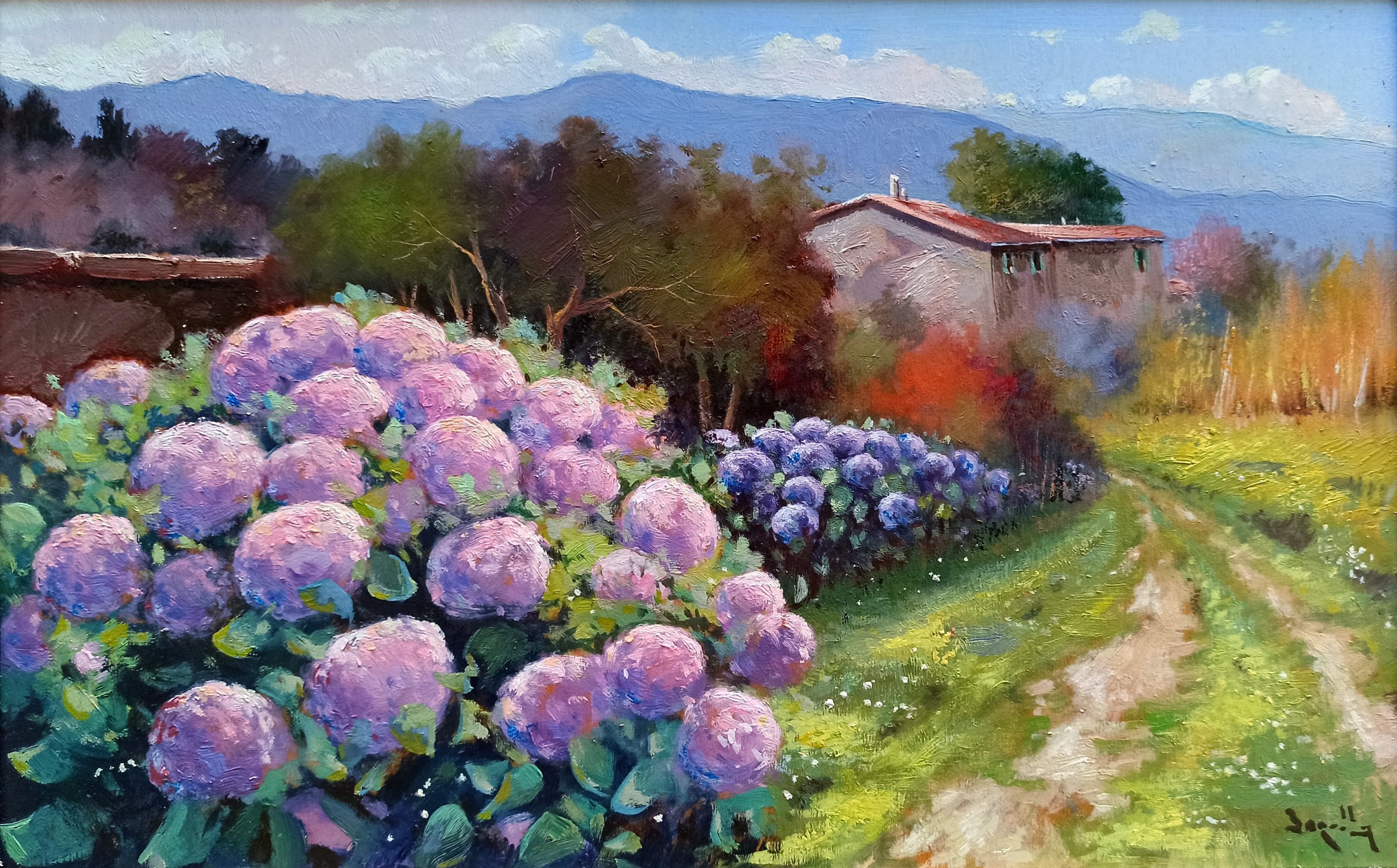 Andrea Borella, Flowery countryside - Tuscany landscape painting Andrea Borella, Flowery countryside - Tuscany landscape painting
