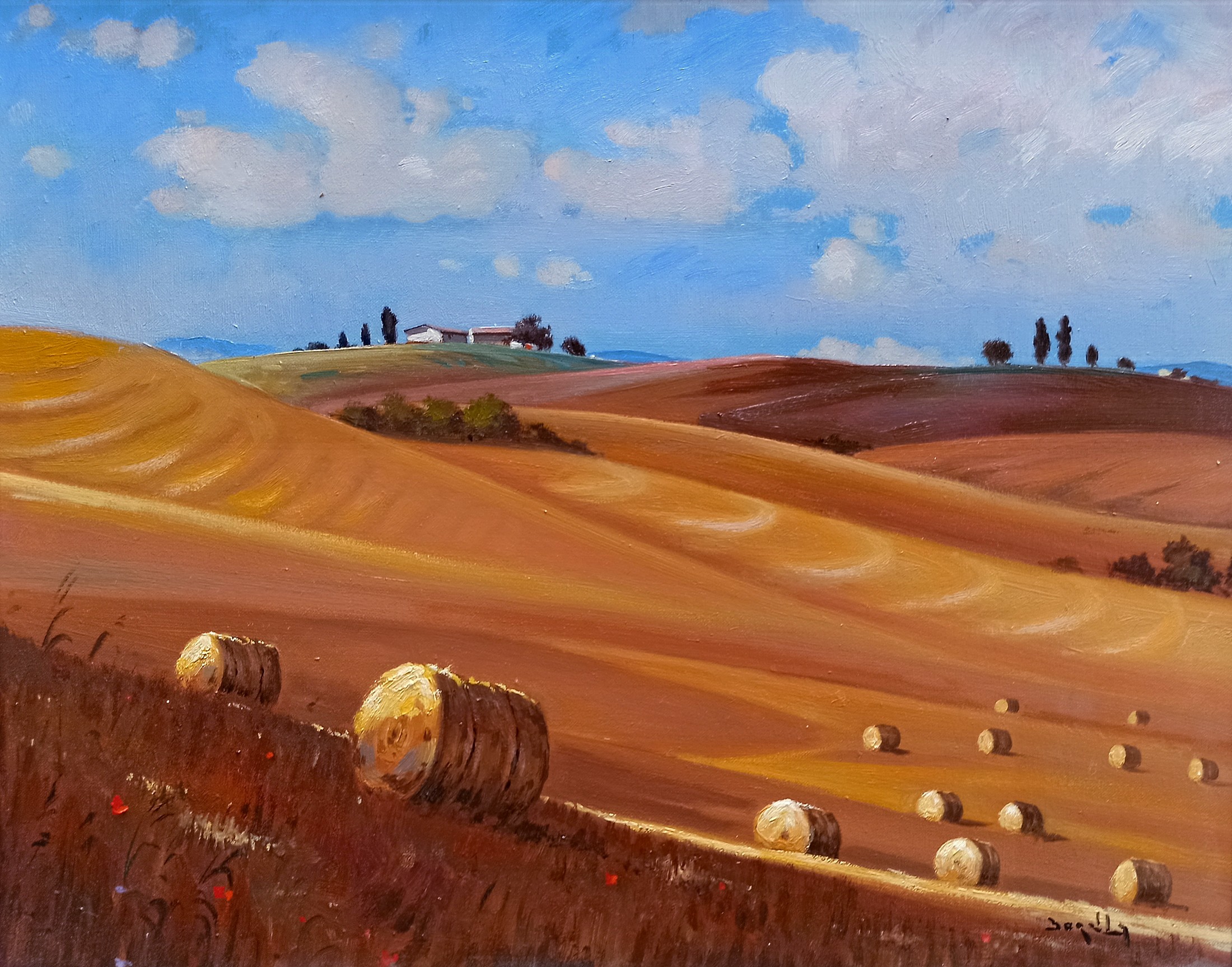 Andrea Borella, In June landscape with sheaves - Tuscany lcountryside painting Andrea Borella, In June landscape with sheaves - Tuscany lcountryside painting