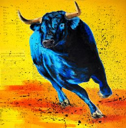 Raging Bull IV (Large) French school oil painting 21th - Basel, Bazévian Delacapucinière