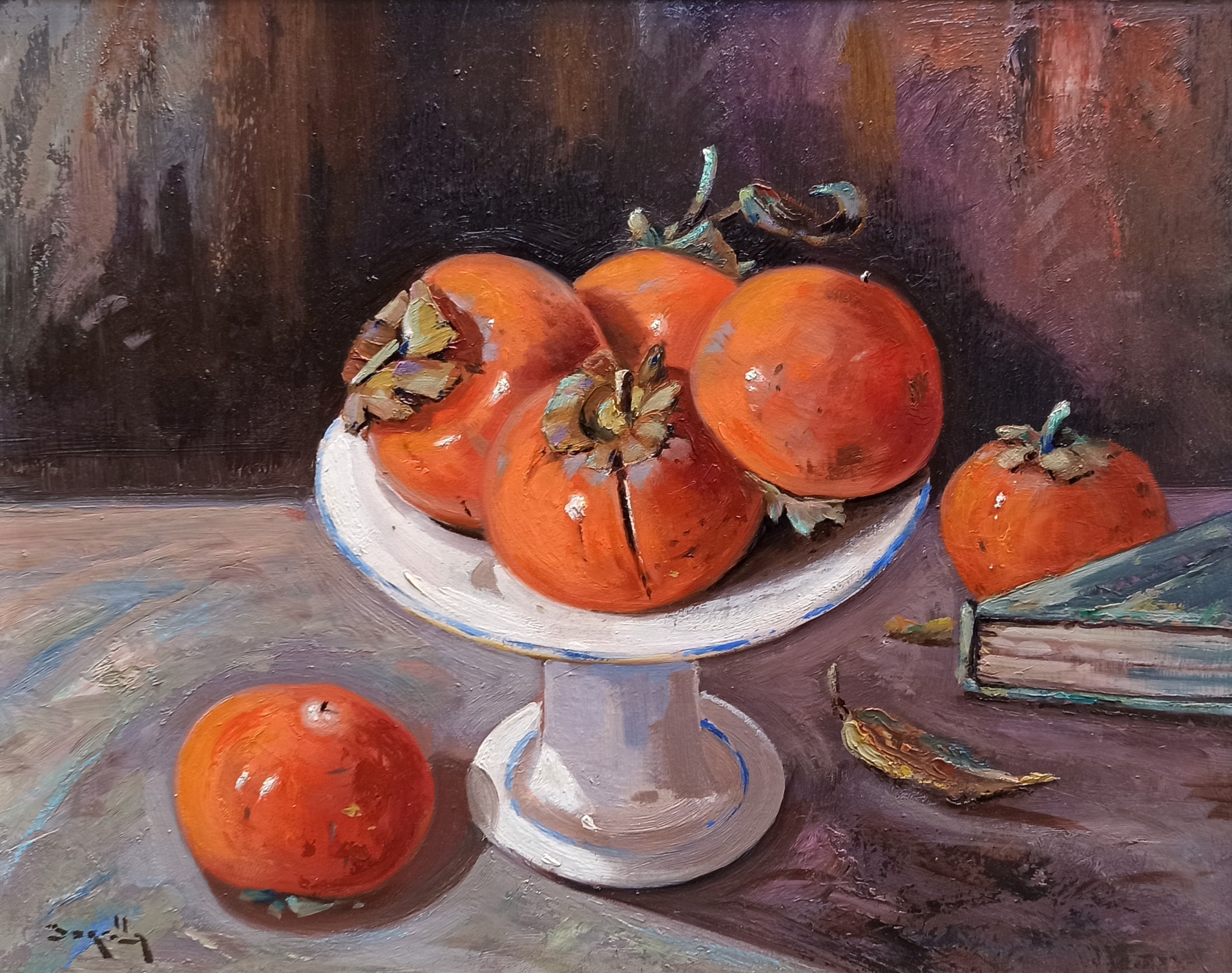 Andrea Borella, Composition with persimmon - Italian painting still life Andrea Borella, Composition with persimmon - Italian painting still life