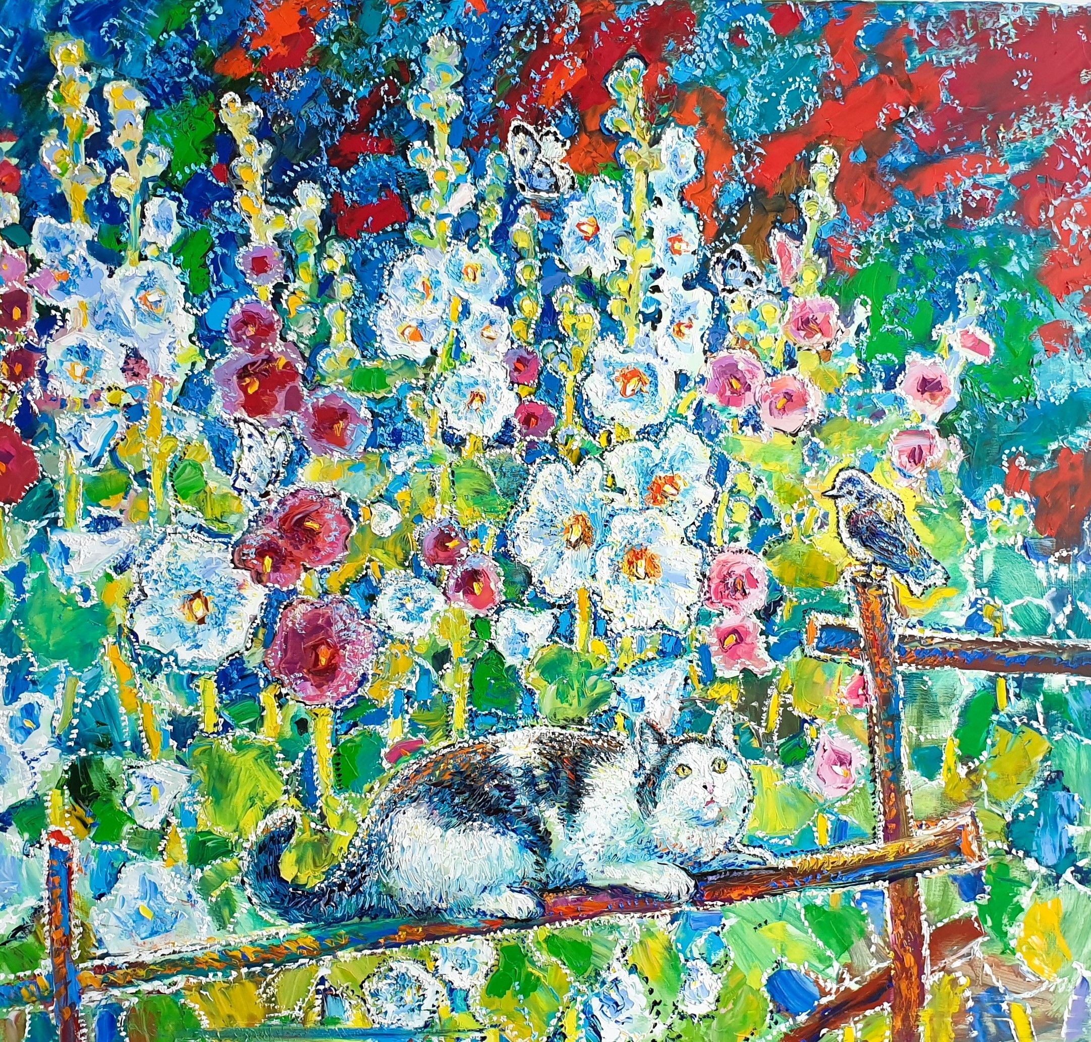 Andrii Chebotaru, Mallows in the mother's garden Andrii Chebotaru, Mallows in the mother's garden