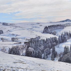 Pintura, Morning sun on the snowy Mézenc mountains, Anne Baudequin