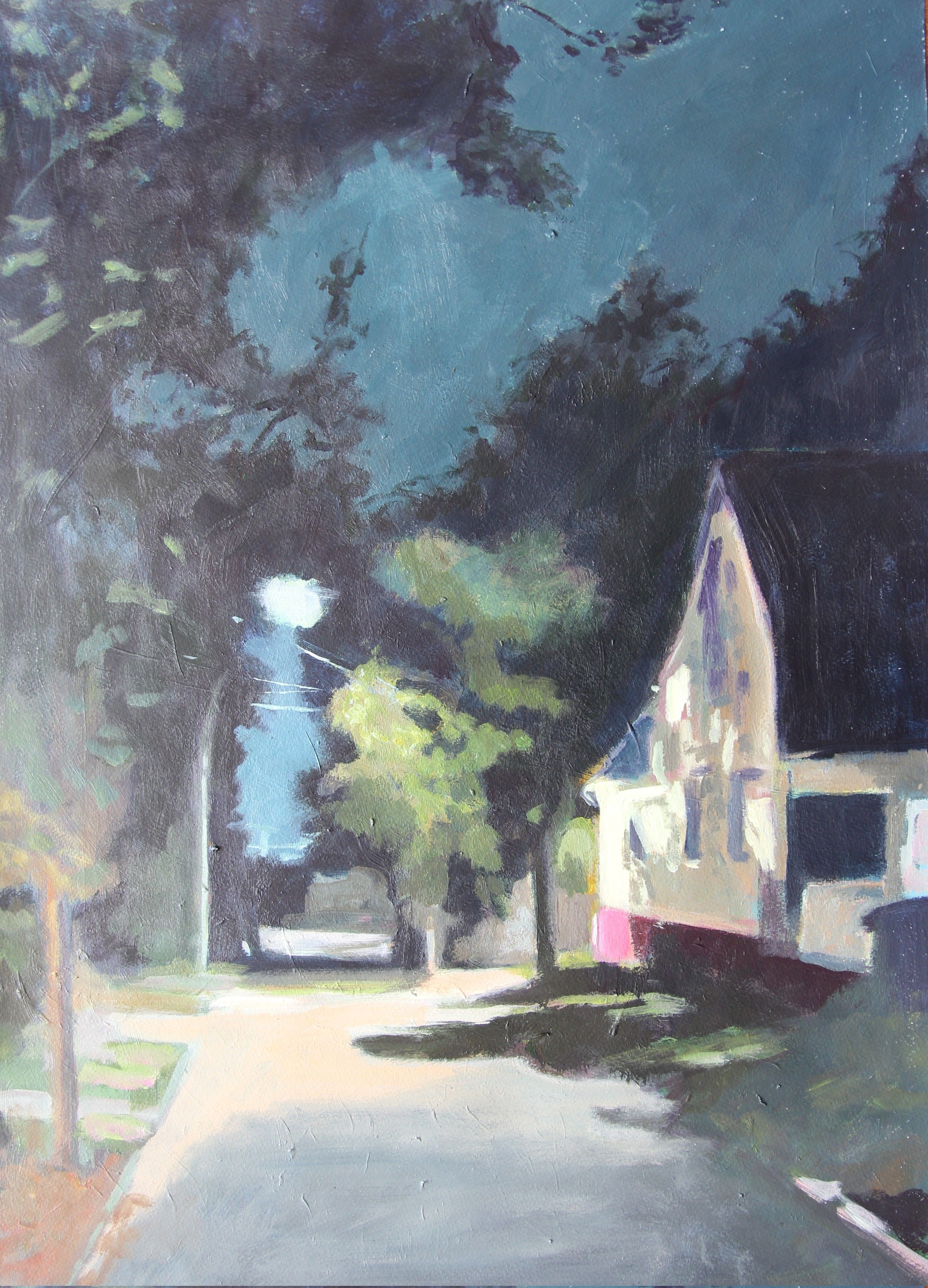 Anyck Alvarez Kerloch, Landscape at Night, Painting, Acrylic on Paper Anyck Alvarez Kerloch, Landscape at Night, Painting, Acrylic on Paper