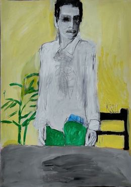Painting, Man in white shirt, Barbara Kroll