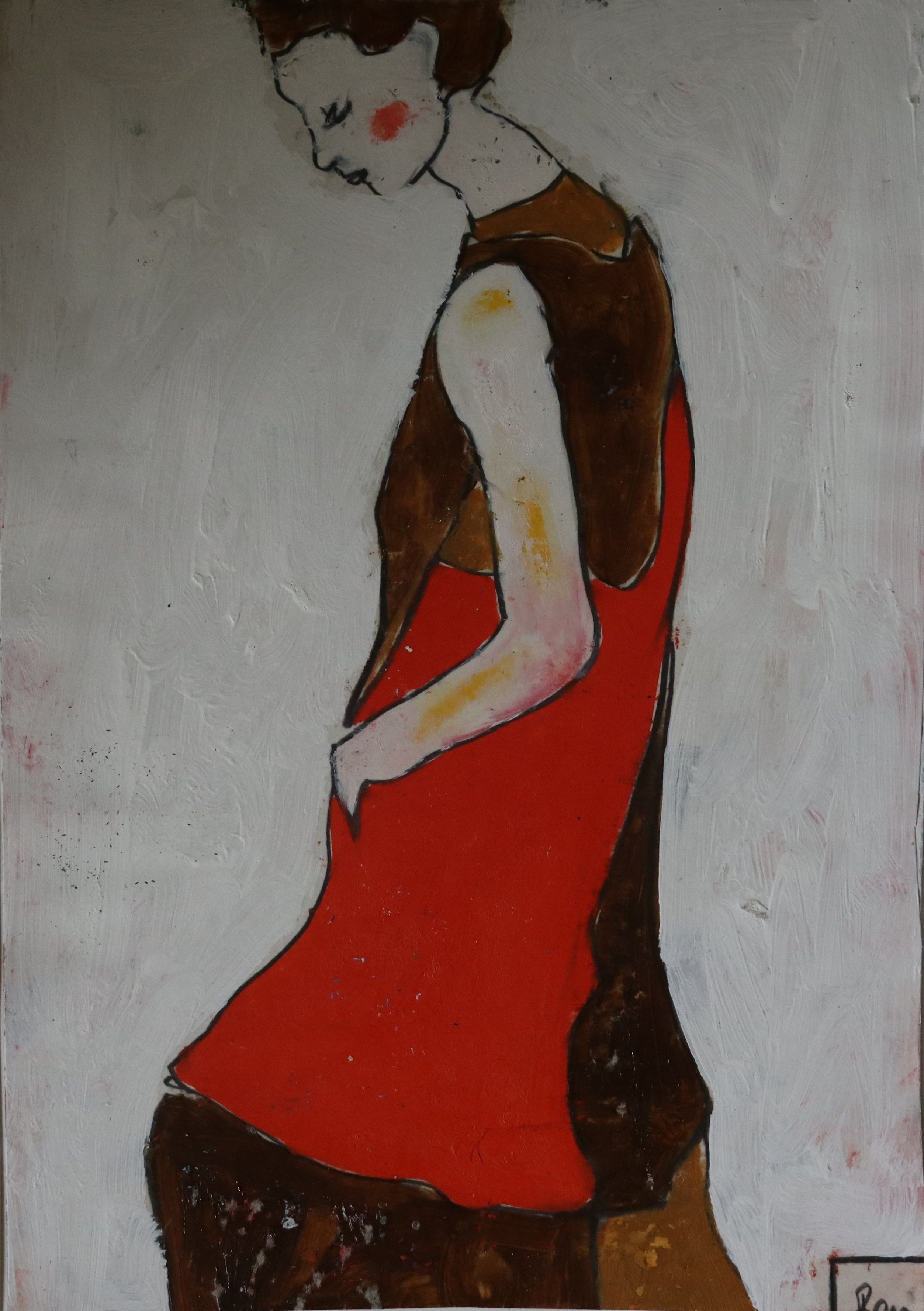 Benjamin Carrivick, Long red and brown dress Benjamin Carrivick, Long red and brown dress