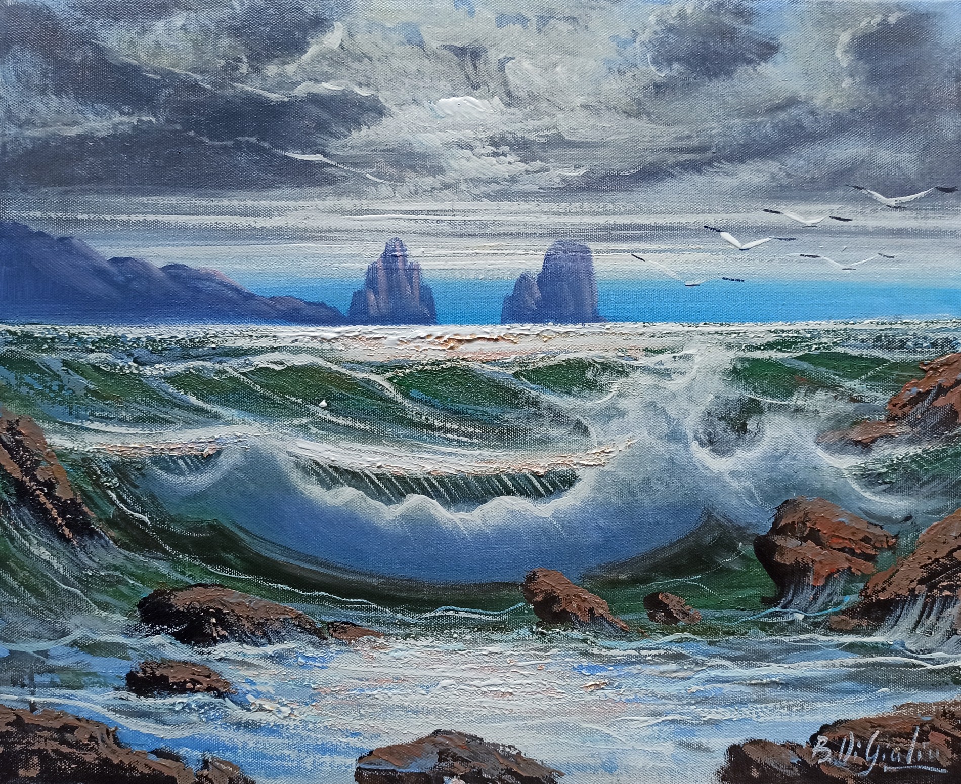 Bruno Di Giulio, Sea storm in Capri - Italian painting Bruno Di Giulio, Sea storm in Capri - Italian painting