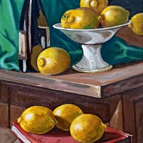 Gemälde, Lemons & books - Italian painting still life, Andrea Borella