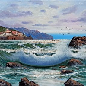 Painting, Sea storm in Amalfi - Italian painting, Bruno Di Giulio