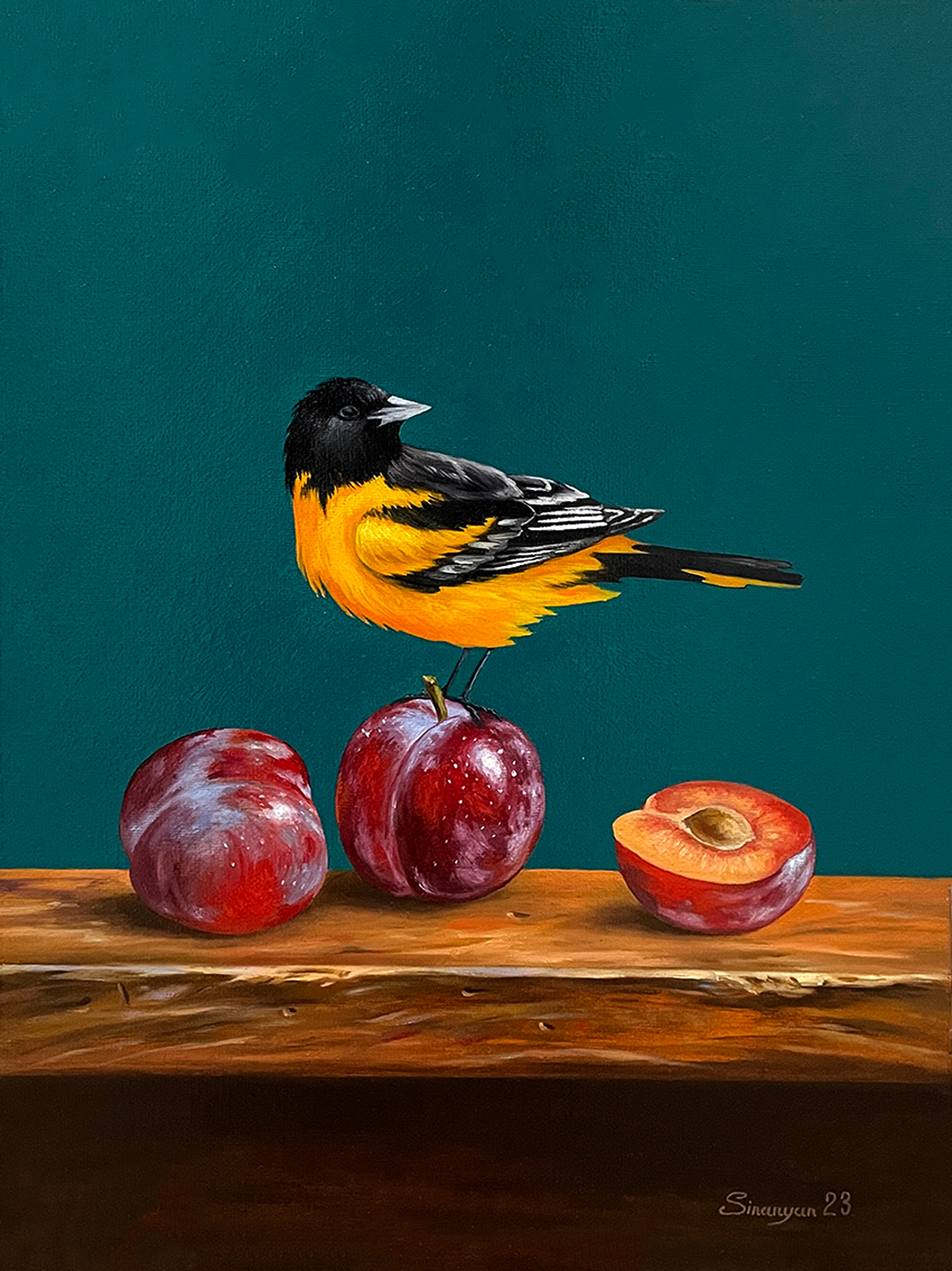 Gevorg Sinanyan, Still life with bird and plums Gevorg Sinanyan, Still life with bird and plums