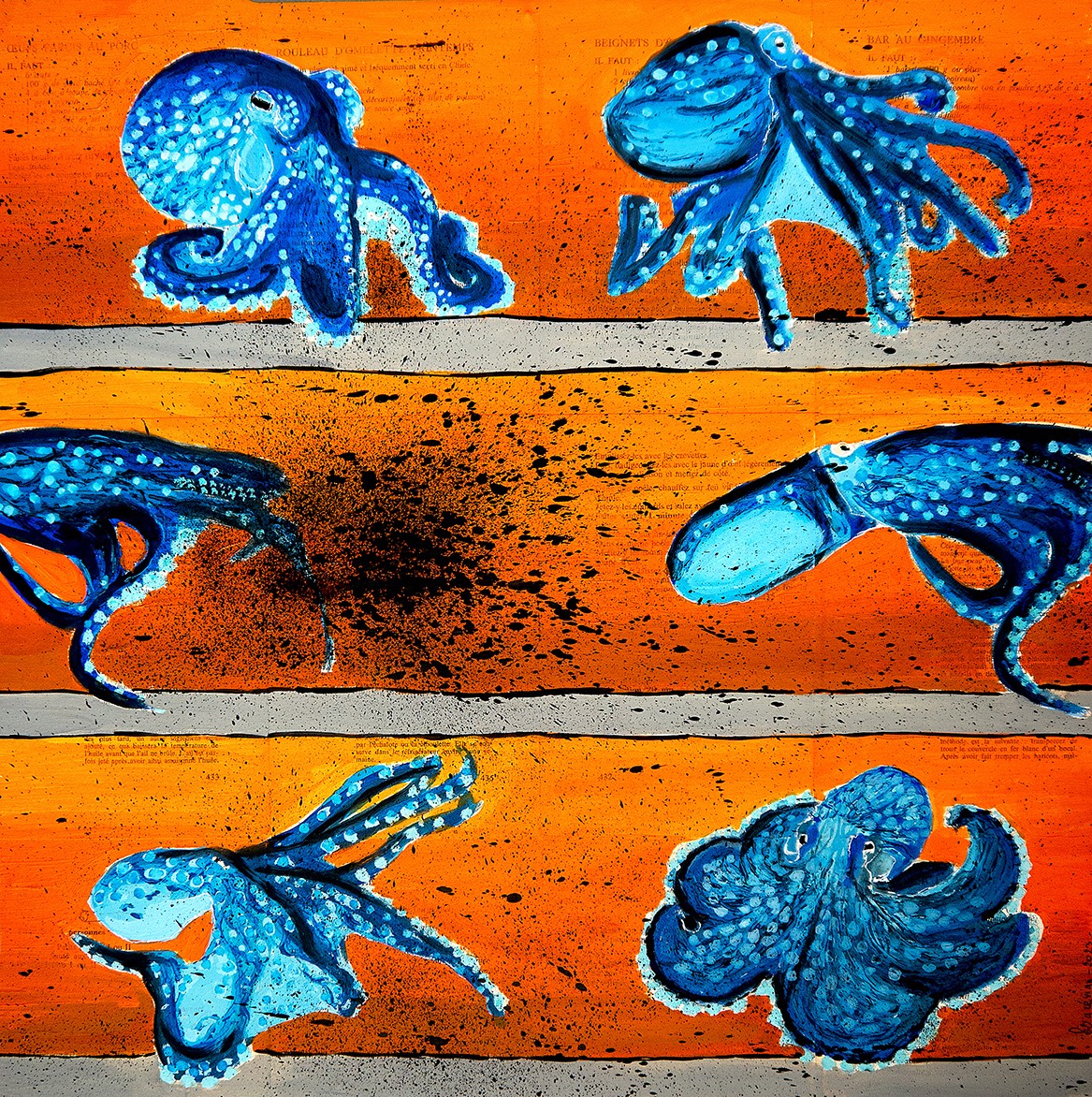 Bazévian Delacapucinière, Animal octopus walk - Large - French school oil painting 21th - Basel Bazévian Delacapucinière, Animal octopus walk - Large - French school oil painting 21th - Basel
