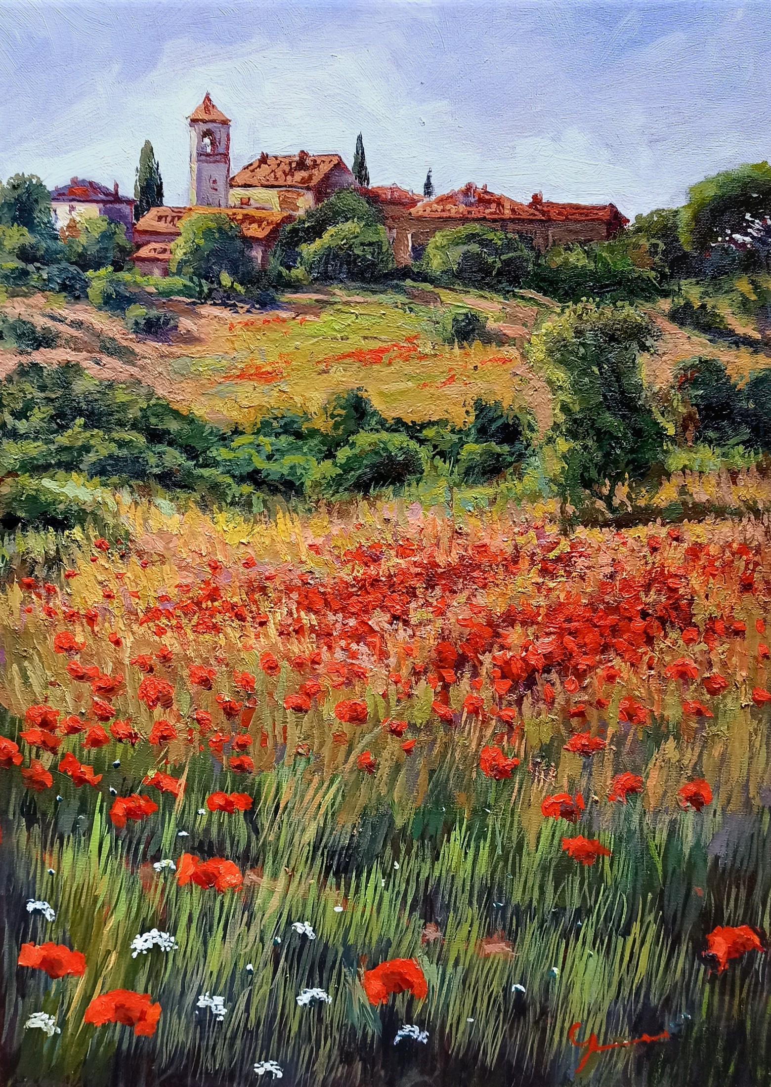 Roberto Gai, Village on the hill - Tuscany landscape painting Roberto Gai, Village on the hill - Tuscany landscape painting