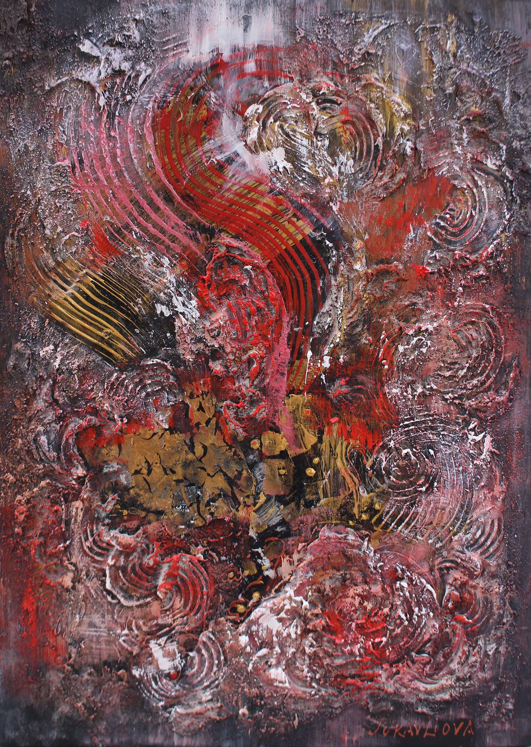 Liubov Juravliova, Abstrait Rouge et Doré Liubov Juravliova, Abstrait Rouge et Doré