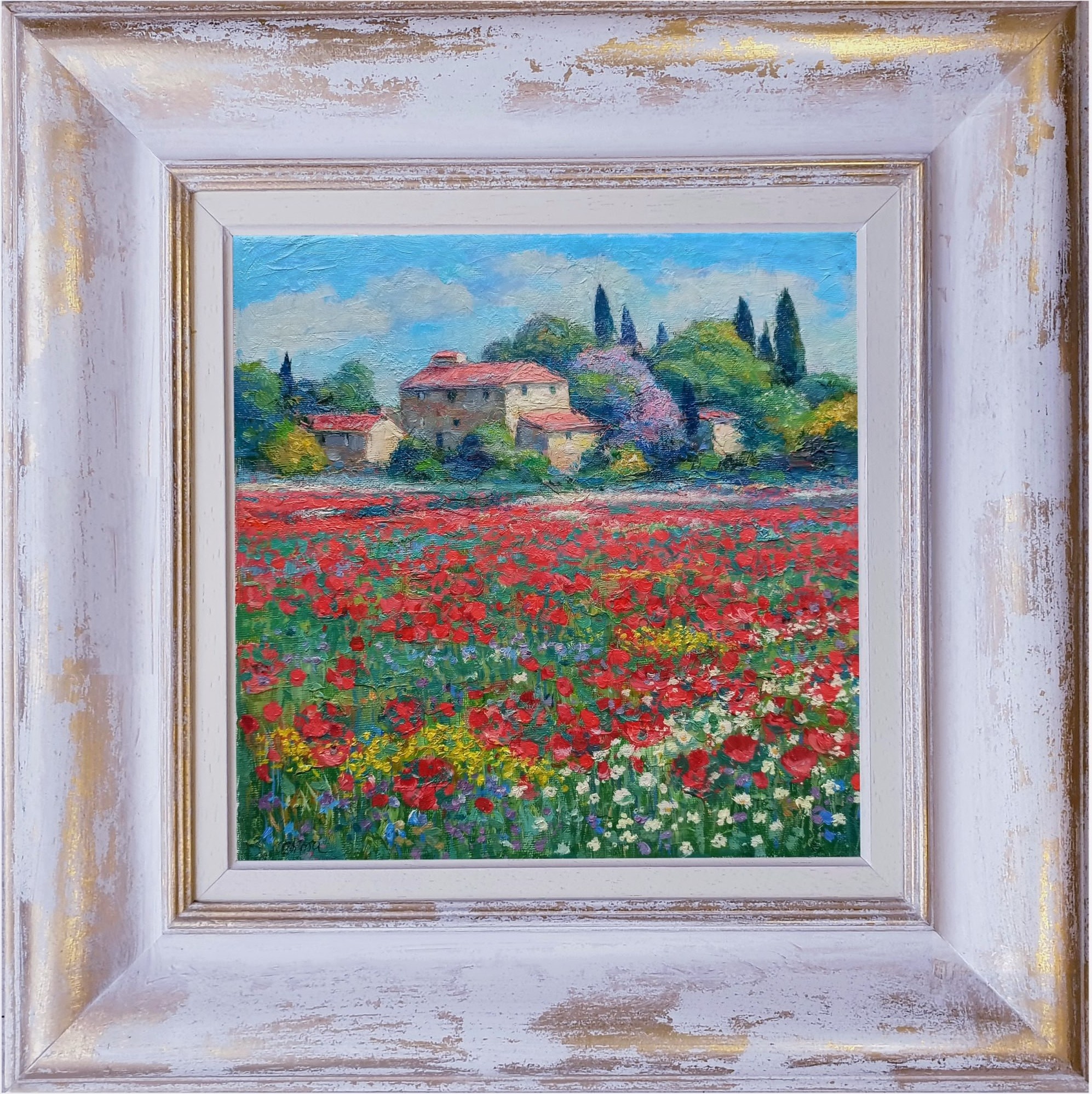 Riccardo Chirici, Poppies field - Tuscany landscape painting Riccardo Chirici, Poppies field - Tuscany landscape painting