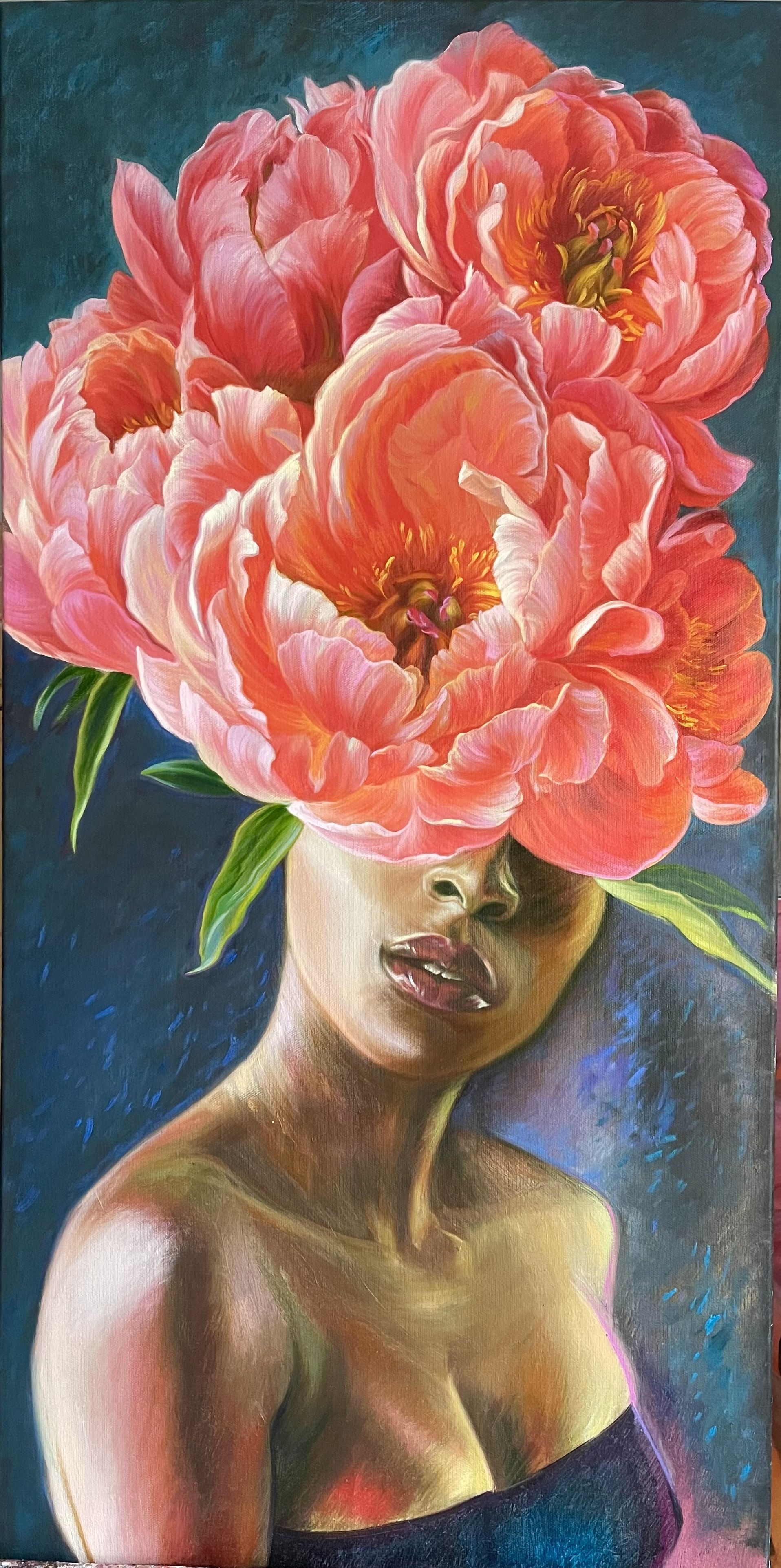 Elena Podmarkova, Portrait with red flowers Elena Podmarkova, Portrait with red flowers