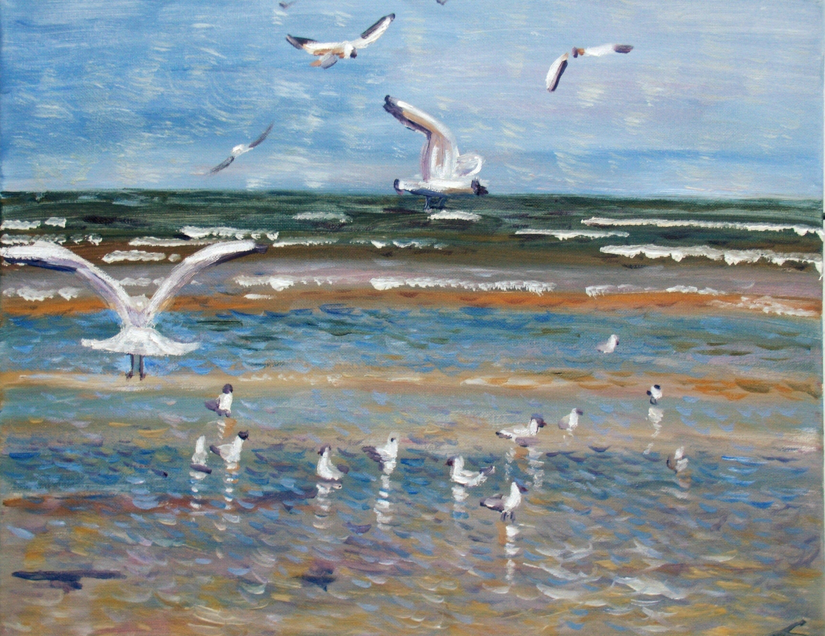 Elena Sokolova, Seagulls, Painting, Oil on Canvas Elena Sokolova, Seagulls, Painting, Oil on Canvas