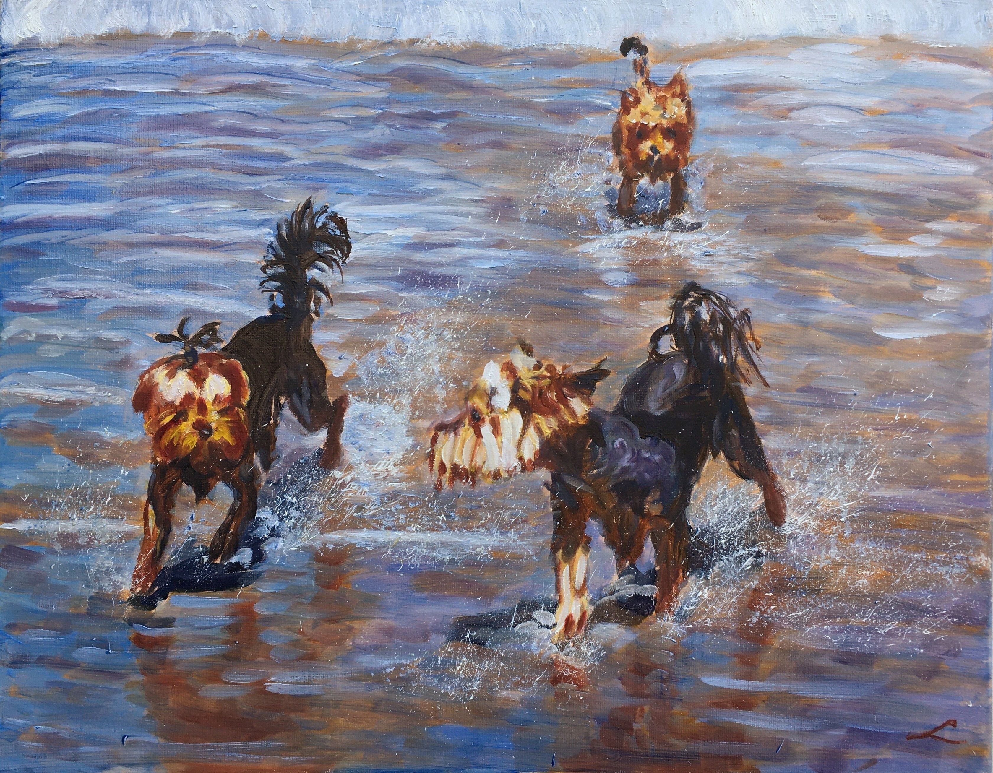 Elena Sokolova, Wet doggies, Painting, Oil on Canvas Elena Sokolova, Wet doggies, Painting, Oil on Canvas