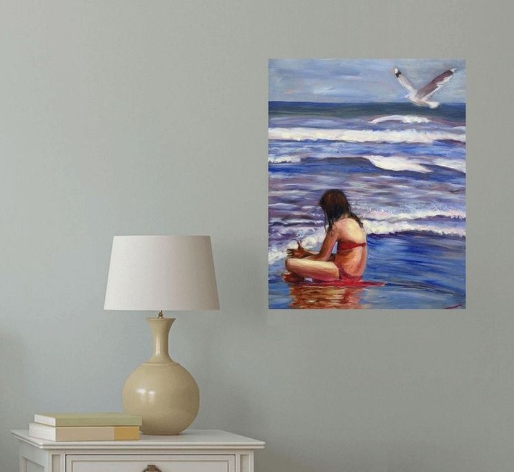 Elena Sokolova, Girl and a seagull, Painting on canvas