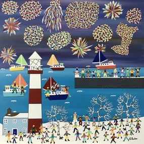 Painting, Snowy fireworks, Gordon Barker
