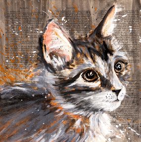 Painting, Portrait Kitten - Cat - French school oil painting 21th - Basel, Bazévian Delacapucinière
