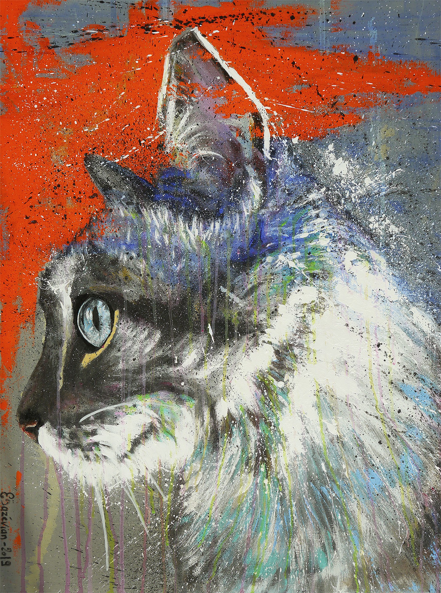 Bazévian Delacapucinière, Portrait Frieze me Cat - French school oil painting 21th - Basel Bazévian Delacapucinière, Portrait Frieze me Cat - French school oil painting 21th - Basel