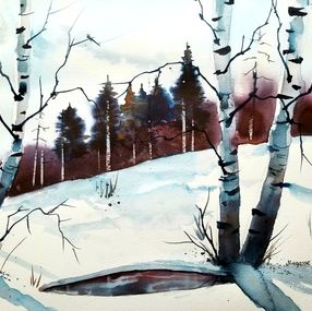 Peinture, Winter Birches, Jim Lagasse