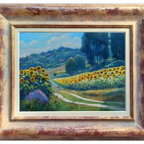 Gemälde, Countryside with sunflowers, Riccardo Chirici