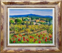 Toscana vineyard - Tuscany landscape painting + frame, Bruno Chirici