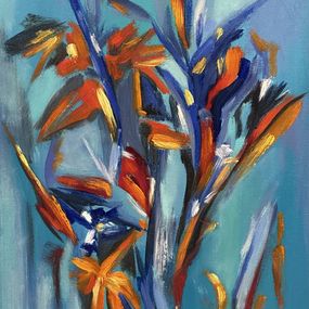Peinture, Strelitzia stories in blue, Olga McNamara