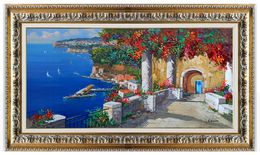 Gemälde, Overlooking the Gulf - panoramic version Sorrento painting & frame, Vincenzo Somma