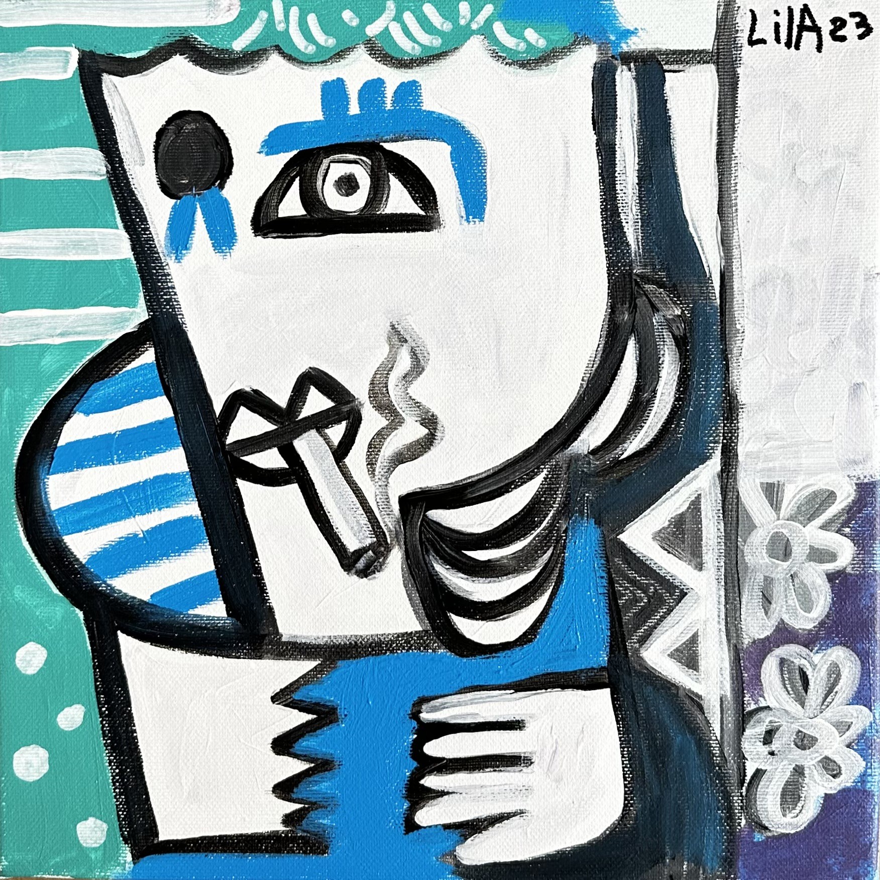 Lila Maroun Frem, L'homme bleu à la cigarette 3 Lila Maroun Frem, L'homme bleu à la cigarette 3